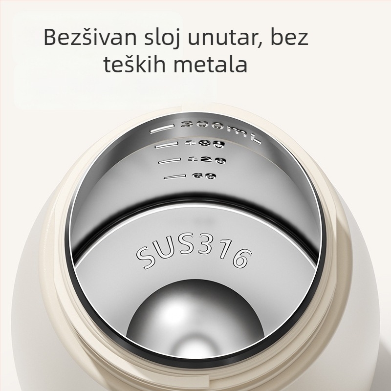 Dječja termos čaša od 316 nehrđajućeg čelika, silikonsko kućište, izolacija 6-12 sati, s ručkom i slamkom, crtić dizajn