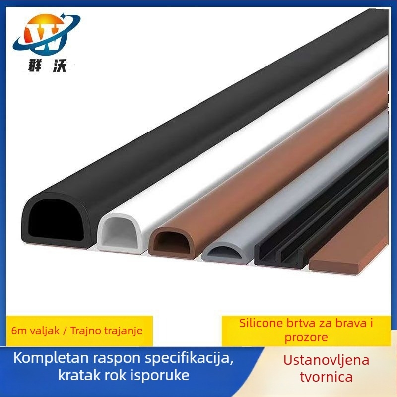 Silikonske brtve za vrata i prozore, samoljepljive, zvučna izolacija, otporne na habanje, tvrdoća 65, marka Qunwo