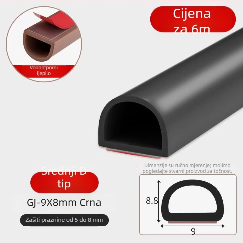 Silikonske brtve za vrata i prozore, samoljepljive, zvučna izolacija, otporne na habanje, tvrdoća 65, marka Qunwo