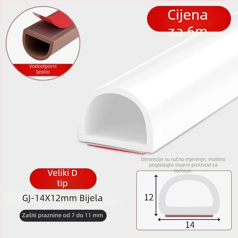 Silikonske brtve za vrata i prozore, samoljepljive, zvučna izolacija, otporne na habanje, tvrdoća 65, marka Qunwo