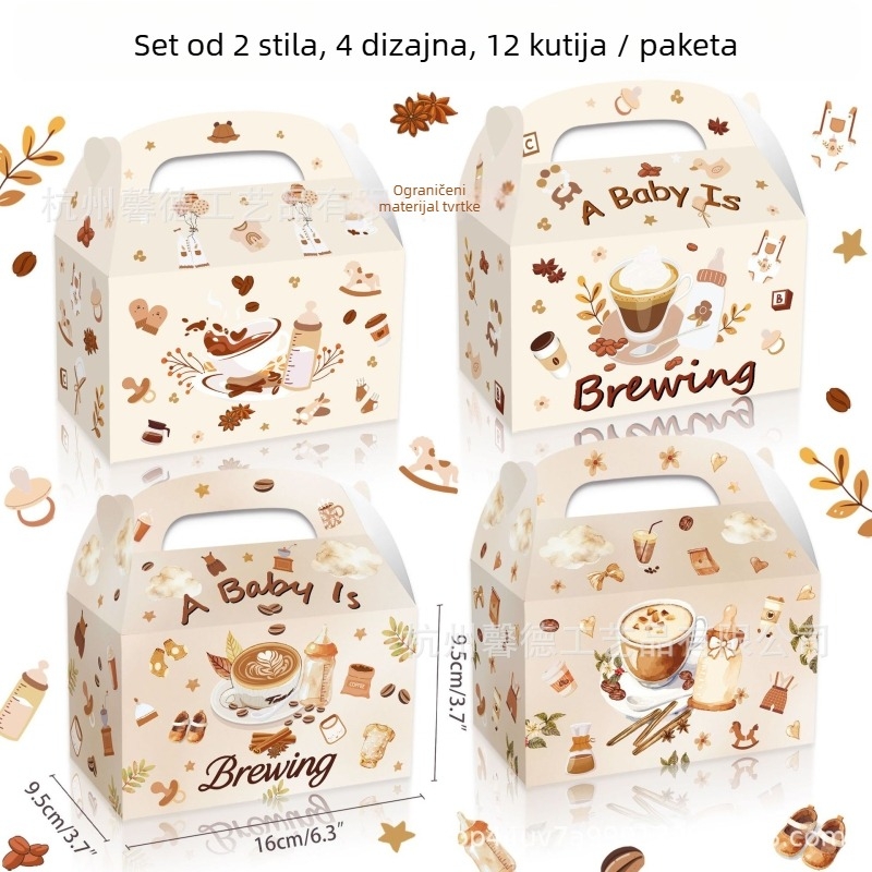DD483 Kutija za bombone za dječju zabavu, nosiva kutija, offset tisak, 250gsm bijeli karton, set od 12 komada, dvije varijante