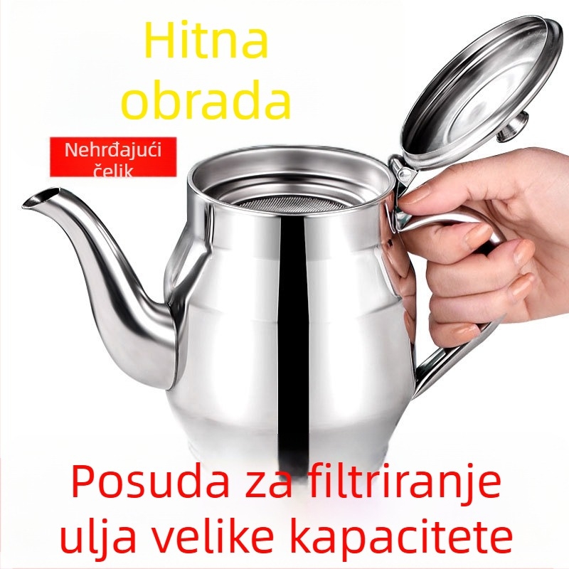 Spremnik za ulje od nehrđajućeg čelika s dizajnom protiv prolivanja, velikim kapacitetom, filtrnom mrežom i automatskim otvaranjem poklopca