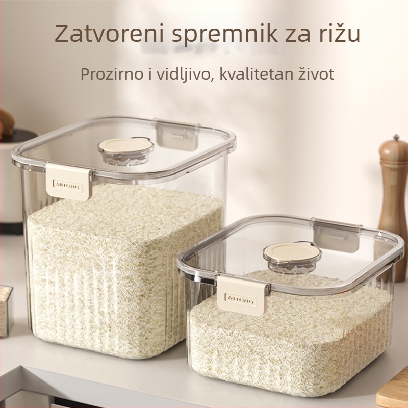 Spremnik za rižu s zaštitom od vlage i štetnika, pritiskni poklopac, plastika, kapacitet preko 10 L