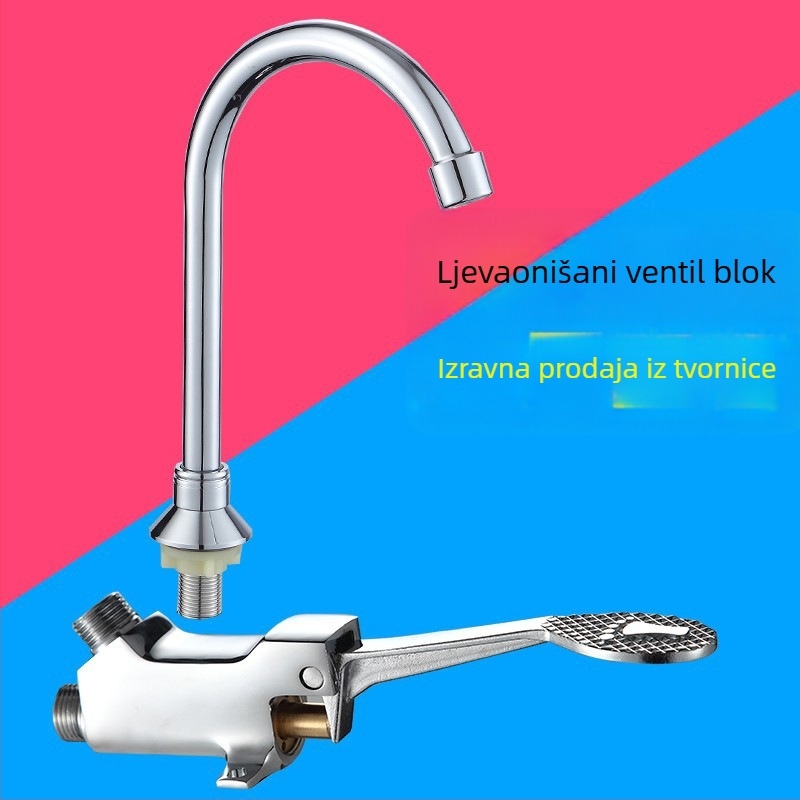 Nožno upravljani umivaonički faucet od bakra, za laboratorije; trenutačno ispiranje; tlak 1,2 MPa