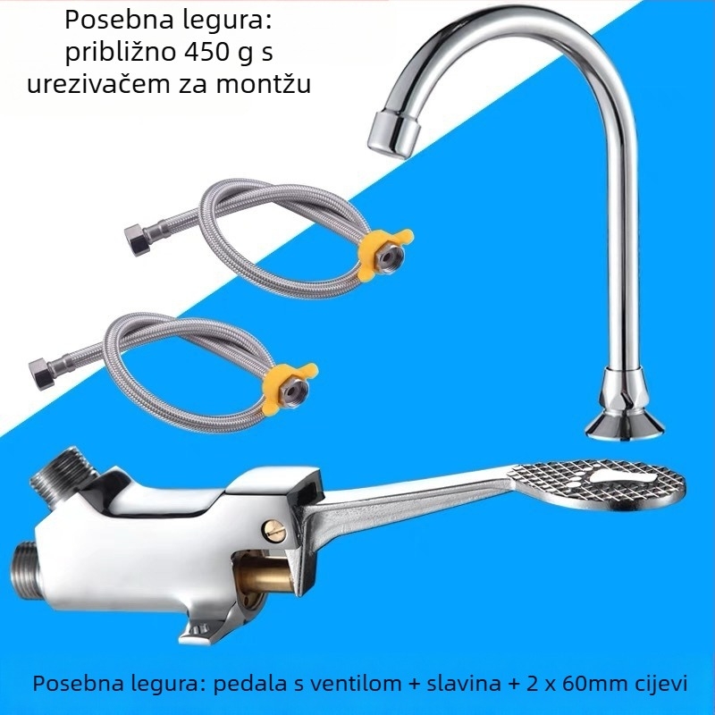 Nožno upravljani umivaonički faucet od bakra, za laboratorije; trenutačno ispiranje; tlak 1,2 MPa
