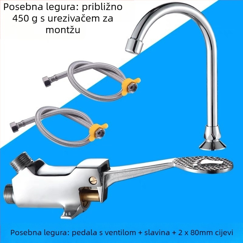 Nožno upravljani umivaonički faucet od bakra, za laboratorije; trenutačno ispiranje; tlak 1,2 MPa