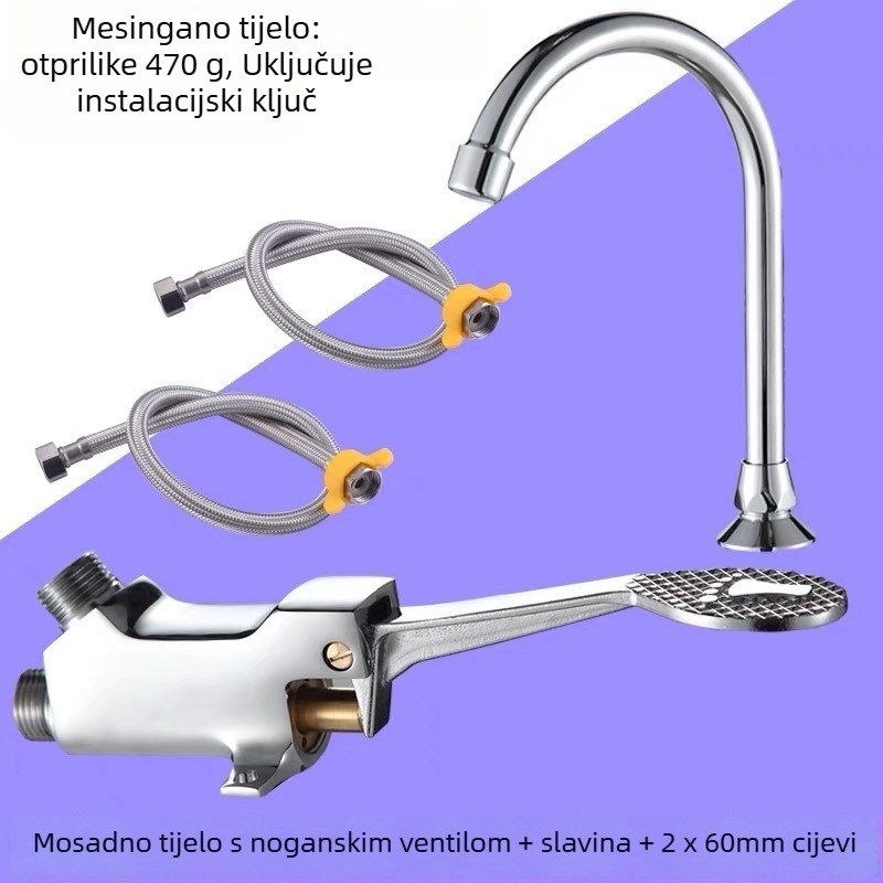 Nožno upravljani umivaonički faucet od bakra, za laboratorije; trenutačno ispiranje; tlak 1,2 MPa