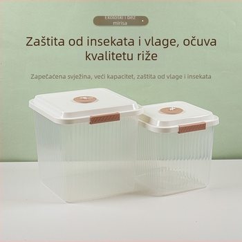 Kontejner za skladištenje riže s kotačićima, prehrambeni PP plast, zapečaćen, otporan na vlagu i insekte, proziran dizajn, kapacitet 10 L ili više