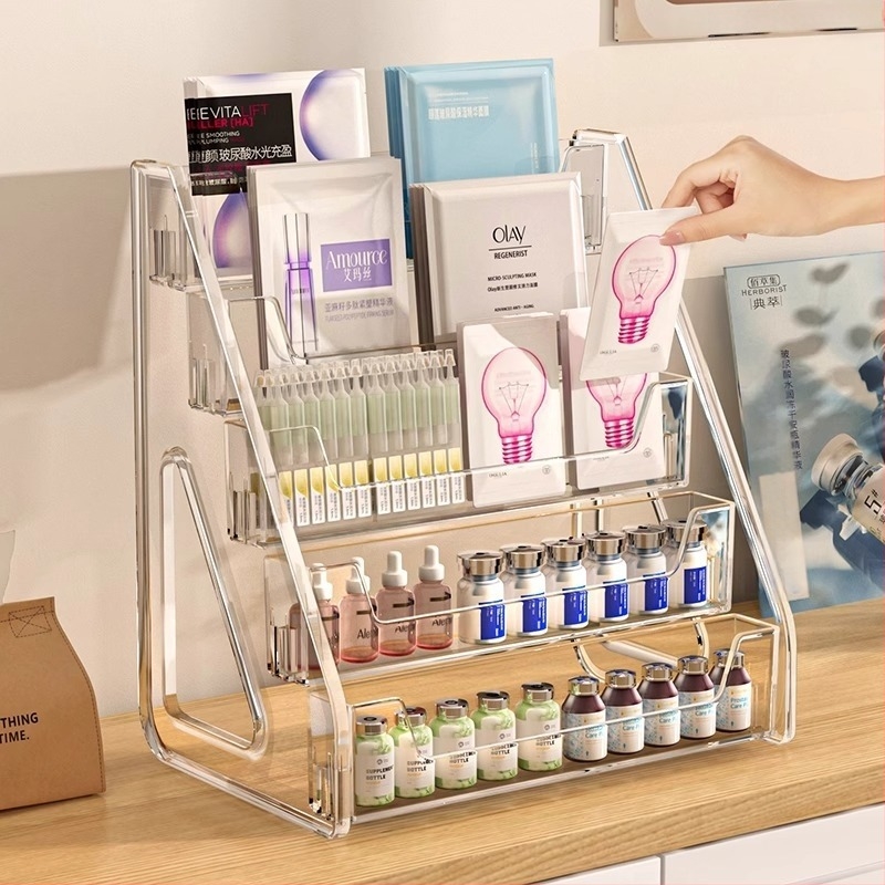 Stalak za prikaz maske za lice u obliku ljestvice, PET materijal, stolni dizajn, kapacitet 2 L, paket od 7 kom., japanski stil