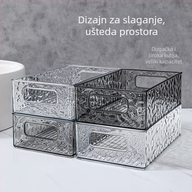 Svjetlucavo prozirna kutija za pohranu s ledenim uzorkom, pravokutna PET plastična kutija za stol, kapacitet 2 L, može se slagati, za kozmetiku i kućnu organizaciju