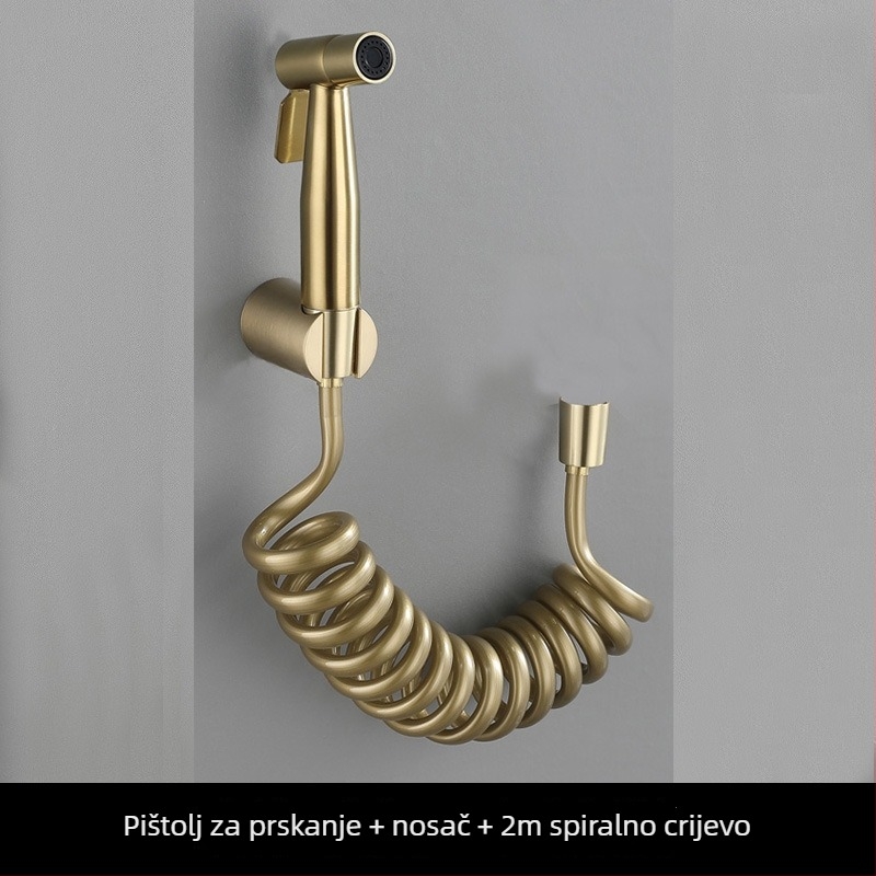 Bakreni set prskalice za zahod s booster nastavkom, matno zlatno-bijeli dizajn