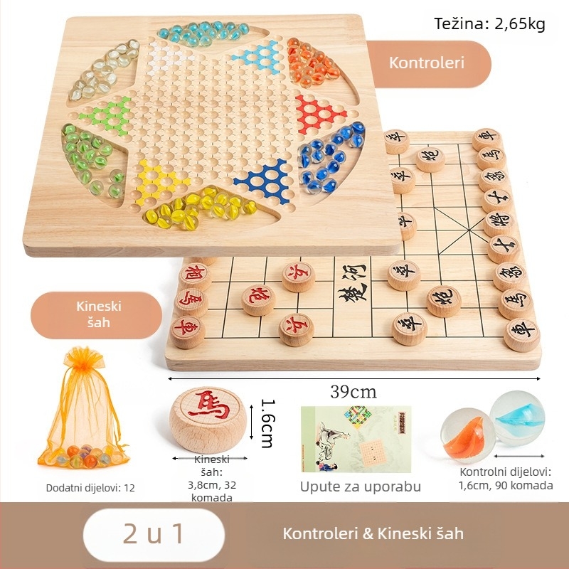 Dreveni set dama s kuglicama — edukativna igra, marka Yimu; pogodno za uzrast 4–60; pakiranje: šarena kutija