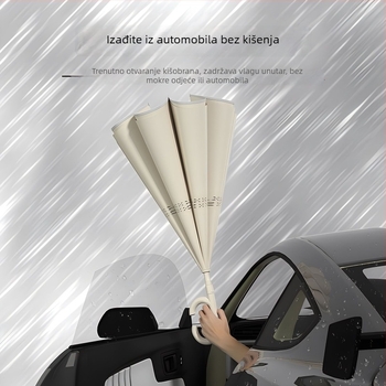 Automobilski preklopni kišobran s dvostrukim slojem, automatsko otvaranje, 8 žbica, čelična osovina, gumena drška, tkanina 190T, UPF 30+