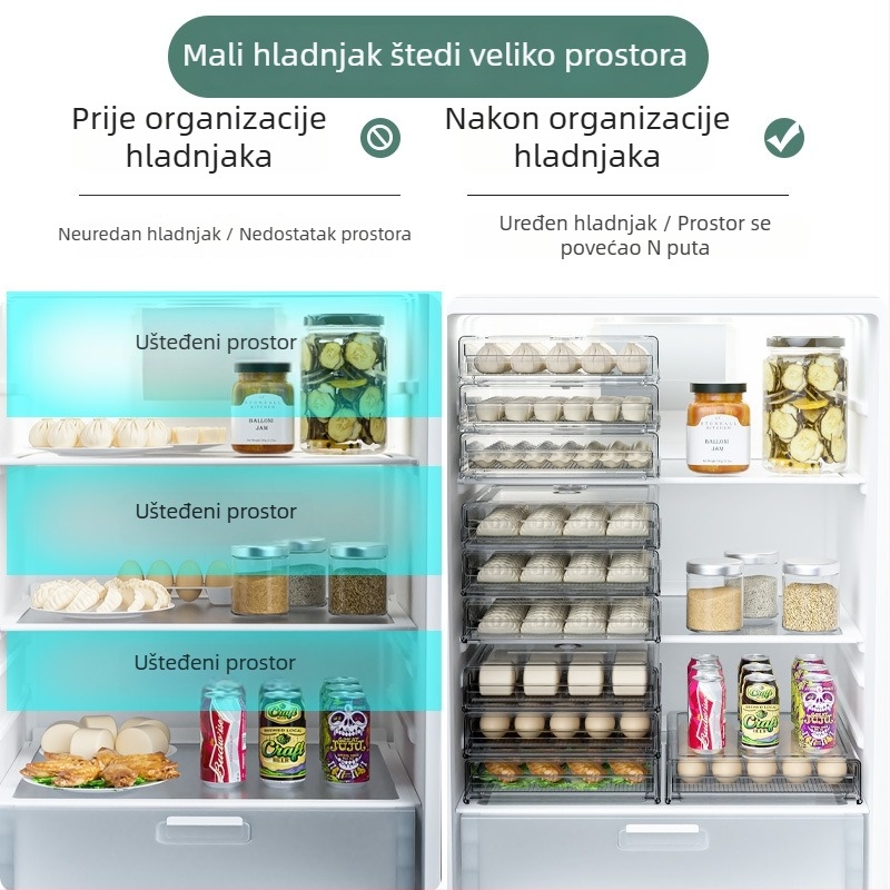 Kutija za knedle u ladici hladnjaka — prozirna, višeslojni organizator, PET materijal, pohrana