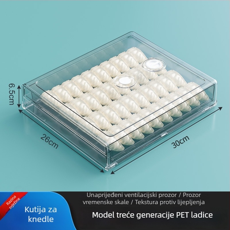 Kutija za knedle u ladici hladnjaka — prozirna, višeslojni organizator, PET materijal, pohrana
