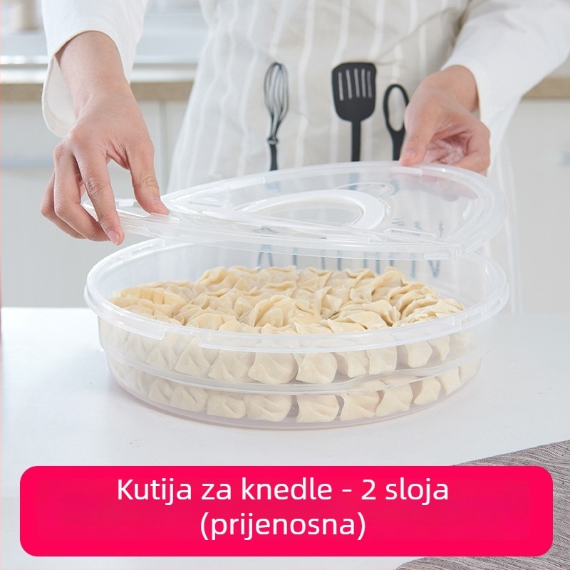 Ručna okrugla plastična kutija za hranu, dvodijelna, prijenosna, za dumplings, pizzu i jaja