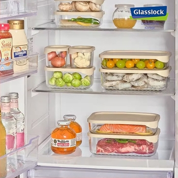 Glasslock 7-dijelni set staklenih posuda za hranu s poklopcem, pravokutnog oblika, kaljeno staklo, mikrovalna kompatibilnost
