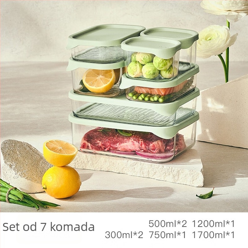 Glasslock 7-dijelni set staklenih posuda za hranu s poklopcem, pravokutnog oblika, kaljeno staklo, mikrovalna kompatibilnost
