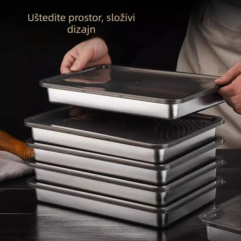 Pravokutna posuda od nehrđajućeg čelika za knedle, prehrambene kvalitete, 410 nehrđajući čelik, kapacitet 2.1–5 L, mikrovalna kompatibilna