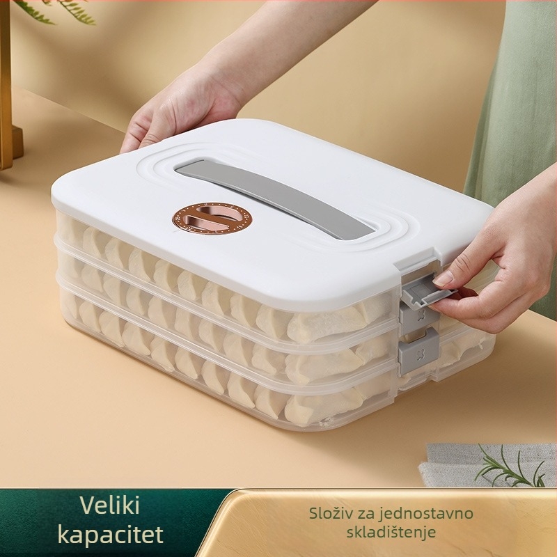 Kutija za dumplings, prehrambeni PP materijal, prijenosna i zatvara sa zamrzivačem, lagani luksuzni stil