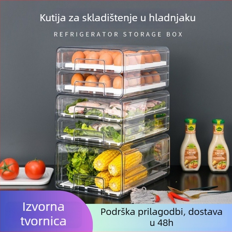 Kutija za pohranu u ladici za hladnjak, produljena, višenamjenska za povrće i voće, odvod, PET plastika, 8 L