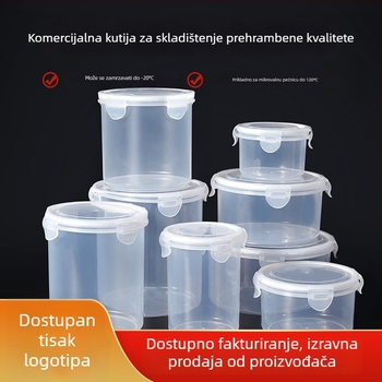 Bijela okrugla plastična posuda za hranu s čvrstim poklopcem, prehrambene kvalitete, prozirna, debeli PP, mikrovalna kompatibilna, kutija za ručak i skladištenje žitarica