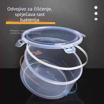Bijela okrugla plastična posuda za hranu s čvrstim poklopcem, prehrambene kvalitete, prozirna, debeli PP, mikrovalna kompatibilna, kutija za ručak i skladištenje žitarica