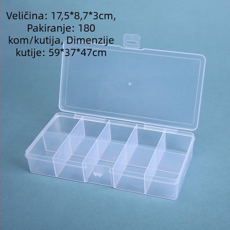 Prozirna PP plastična kutija s 10 pretinaca za nakit, elektroniku i male dijelove