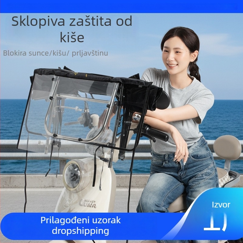 Zaštita od kiše za električni auto - sklopiva, izvučna, s dvostrukim okvirom, Oxford tkanina, UV PA+ zaštita, odvojivi štitnik vjetra i kiše, ručno otvaranje/zatvaranje