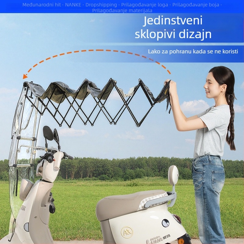 Zaštita od kiše za električni auto - sklopiva, izvučna, s dvostrukim okvirom, Oxford tkanina, UV PA+ zaštita, odvojivi štitnik vjetra i kiše, ručno otvaranje/zatvaranje