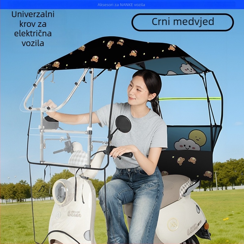 Zaštita od kiše za električni auto - sklopiva, izvučna, s dvostrukim okvirom, Oxford tkanina, UV PA+ zaštita, odvojivi štitnik vjetra i kiše, ručno otvaranje/zatvaranje