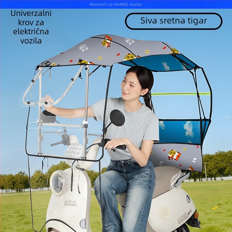 Zaštita od kiše za električni auto - sklopiva, izvučna, s dvostrukim okvirom, Oxford tkanina, UV PA+ zaštita, odvojivi štitnik vjetra i kiše, ručno otvaranje/zatvaranje