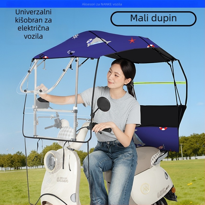 Zaštita od kiše za električni auto - sklopiva, izvučna, s dvostrukim okvirom, Oxford tkanina, UV PA+ zaštita, odvojivi štitnik vjetra i kiše, ručno otvaranje/zatvaranje