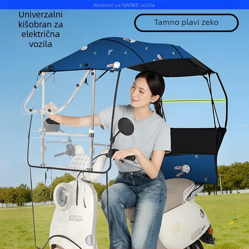 Zaštita od kiše za električni auto - sklopiva, izvučna, s dvostrukim okvirom, Oxford tkanina, UV PA+ zaštita, odvojivi štitnik vjetra i kiše, ručno otvaranje/zatvaranje