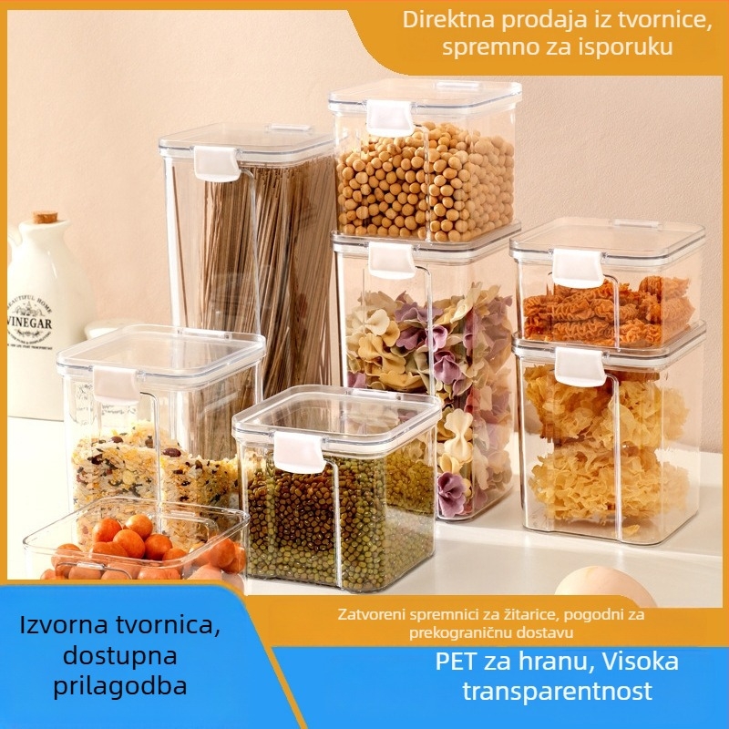 Kvadratna plastična kutija za hranu kućnih ljubimaca sa poklopcem, prozirna, 800–1000 ml