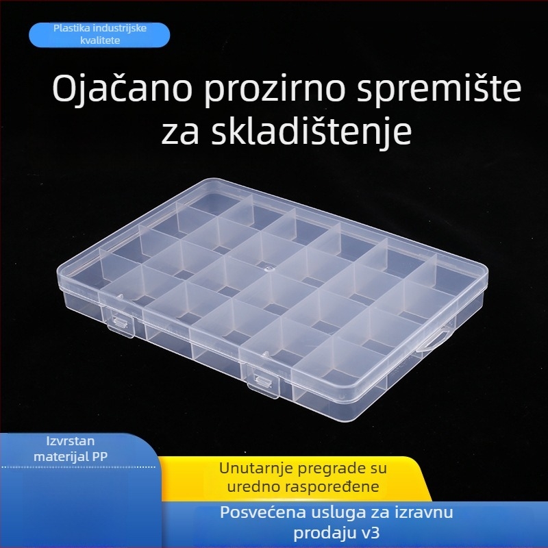 Desktop skladišna kutija, 24 odjeljenja, prozirna plastična kutija s poklopcem, za perlice, nakit, alate i ribolovne dodatke, model 1030, kapacitet 18 L