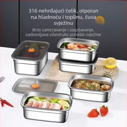 Kutija za ručak od prehrambene nehrđajućeg čelika, vodonepropusna s poklopcem, mikrovalna sigurna, zapremina 800–1000 ml, pravokutnog oblika