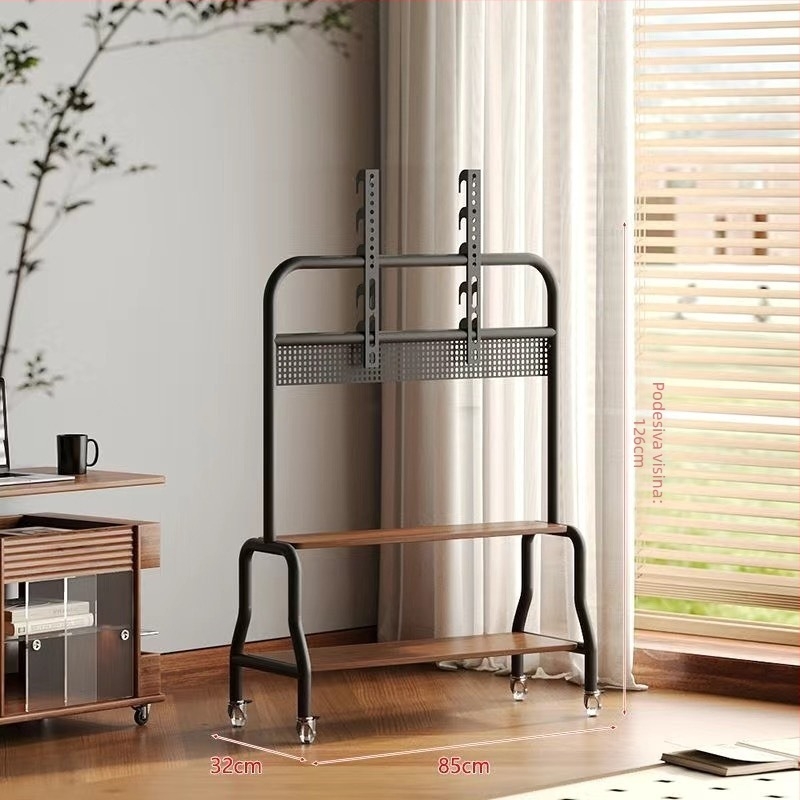 Mobilni podni TV stalak na kotačićima, konstrukcija od nehrđajućeg čelika/željeza, kompatibilan s plosnim TV-ima, model Art cart, težina 6 kg