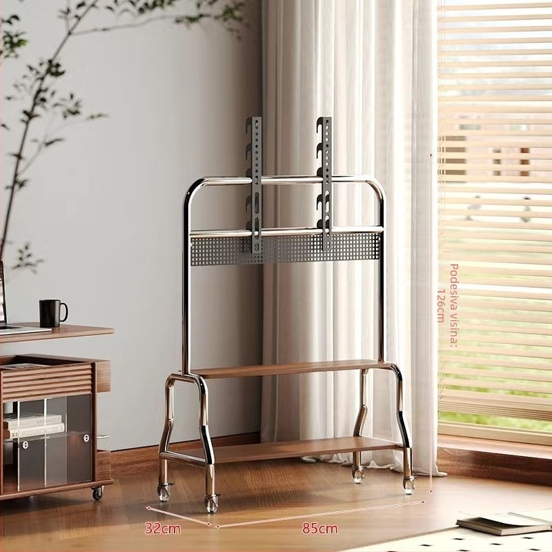 Mobilni podni TV stalak na kotačićima, konstrukcija od nehrđajućeg čelika/željeza, kompatibilan s plosnim TV-ima, model Art cart, težina 6 kg