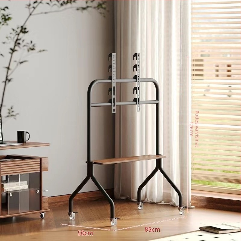 Mobilni podni TV stalak na kotačićima, konstrukcija od nehrđajućeg čelika/željeza, kompatibilan s plosnim TV-ima, model Art cart, težina 6 kg