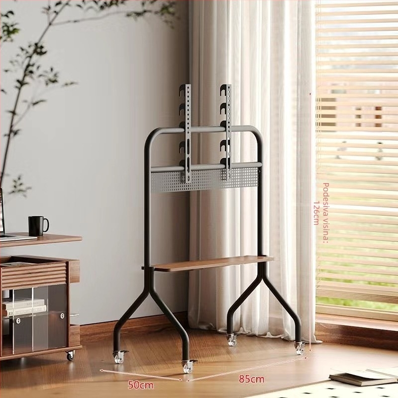 Mobilni podni TV stalak na kotačićima, konstrukcija od nehrđajućeg čelika/željeza, kompatibilan s plosnim TV-ima, model Art cart, težina 6 kg