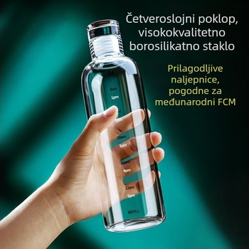 Staklena boca s vremenskom skalom za skladištenje vina, cilindričnog oblika, moderni minimalistički stil, prilagodljiva (kapacitet 501–800 ml, mikrovalna kompatibilna, prilagodljiva)