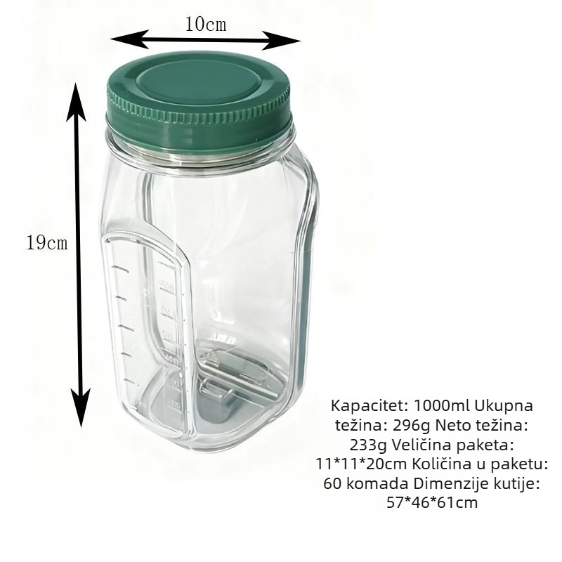 Salatna Mason posuda s bočnim otvorom i vodonepropusnim poklopom, 501–800 ml, plastika, nordijski stil, Lan zheng, nije prikladno za mikrovalnu pećnicu