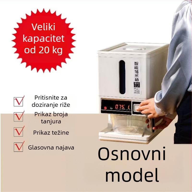 Kutija za skladištenje riže s čvrstim zatvaranjem, otporna na insekte, od PP plastike, kapacitet 10 l i više, moderan minimalistički dizajn