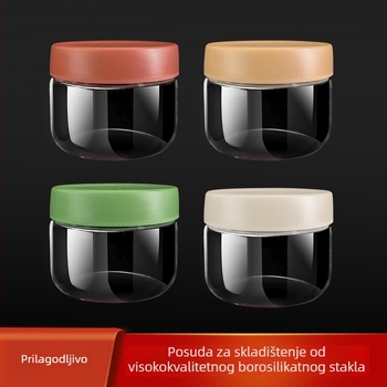 Okrugla staklena posuda za skladištenje hrane, za prikaz hrane, 301–500 ml, moderan minimalistički stil, otisak logotipa, mogućnost privatne etikete