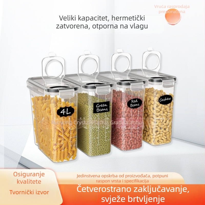 Plastična četvrtasta staklenka za skladištenje žitarica i sušenog voća, otporna na vlagu, veliki kapacitet 4,1–5 L