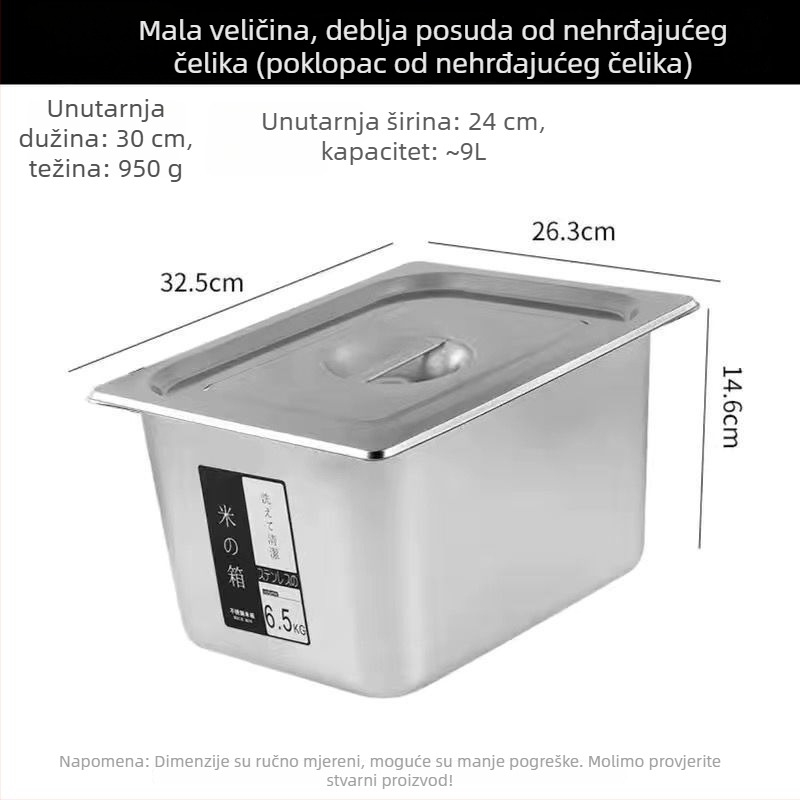 Posuda od nehrđajućeg čelika za skladištenje riže, otporna na vlagu i insekte, kapacitet ispod 4 L