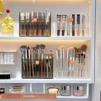 Zidni prozirni kutija za pohranu sa zrcalom i poklopcem, PP materijal, 2 L, za ruževe, make-up četkice, eyeliner i olovku za obrve