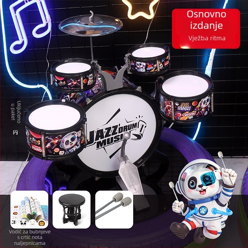 Dječji bubnjarski set za početnike — plastični zapadni perkusijski instrument, za djecu 4–6 godina, dimenzije 38×23,5×80 cm, 3C certifikat kod 2021152202035843