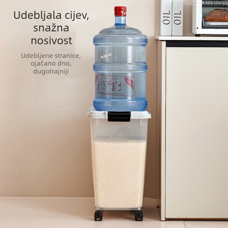Kontejner za skladištenje riže od PP plastike, otporan na vlagu i insekte; kapacitet iznad 10 L; moderan minimalistički stil